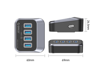 USB-C hub s 4 vhodi, 4x USB-A 3.2 Gen1, 5Gbps, črn, ORICO M3U3-4A-05
