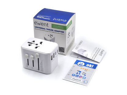 Potovalni polnilec Ewent EW1470, univerzalni, EU/USA/UK/AUS/CN/IT, 2xUSB-A, 3xUSB-C, bel