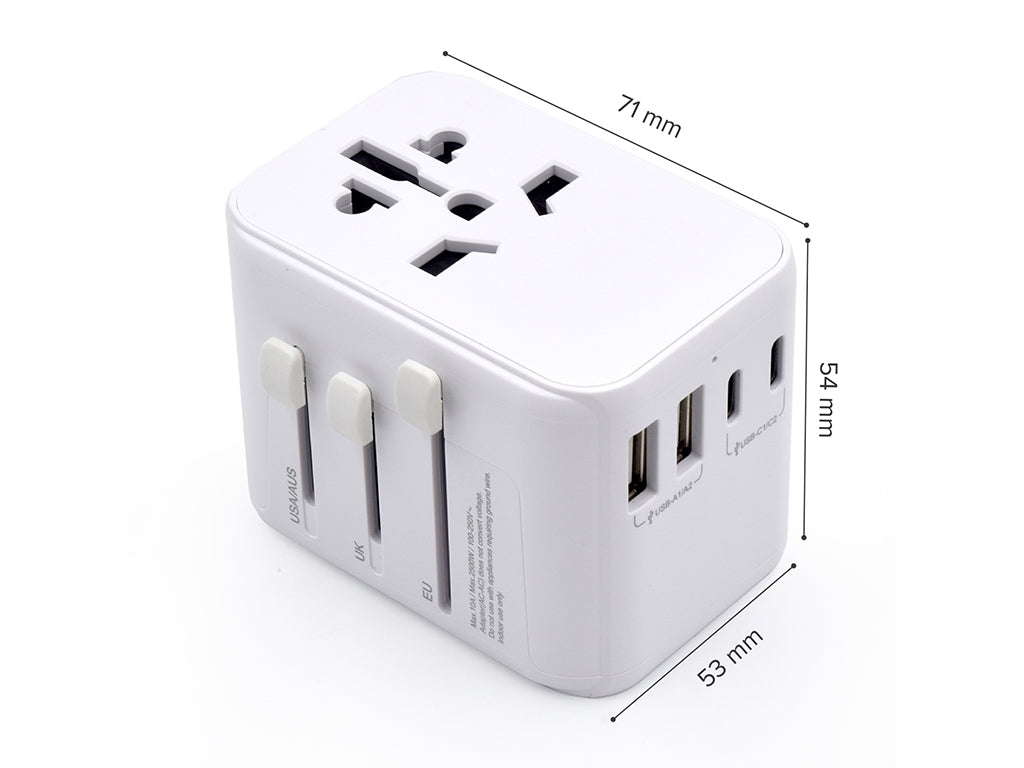 Potovalni polnilec Ewent EW1470, univerzalni, EU/USA/UK/AUS/CN/IT, 2xUSB-A, 3xUSB-C, bel