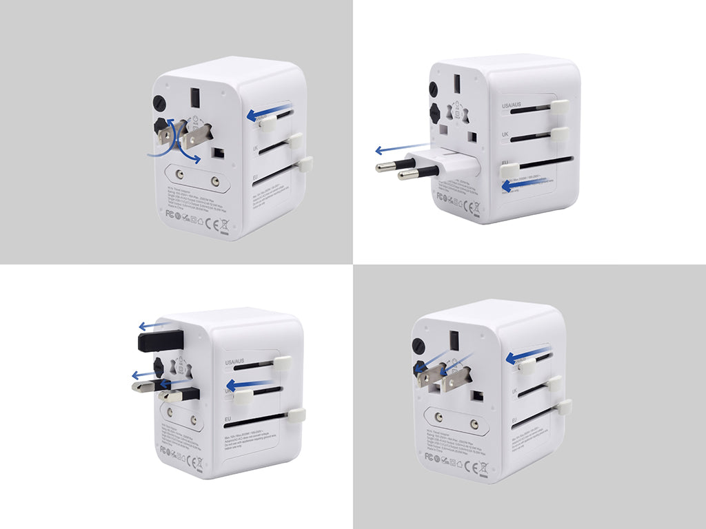 Potovalni polnilec Ewent EW1470, univerzalni, EU/USA/UK/AUS/CN/IT, 2xUSB-A, 3xUSB-C, bel