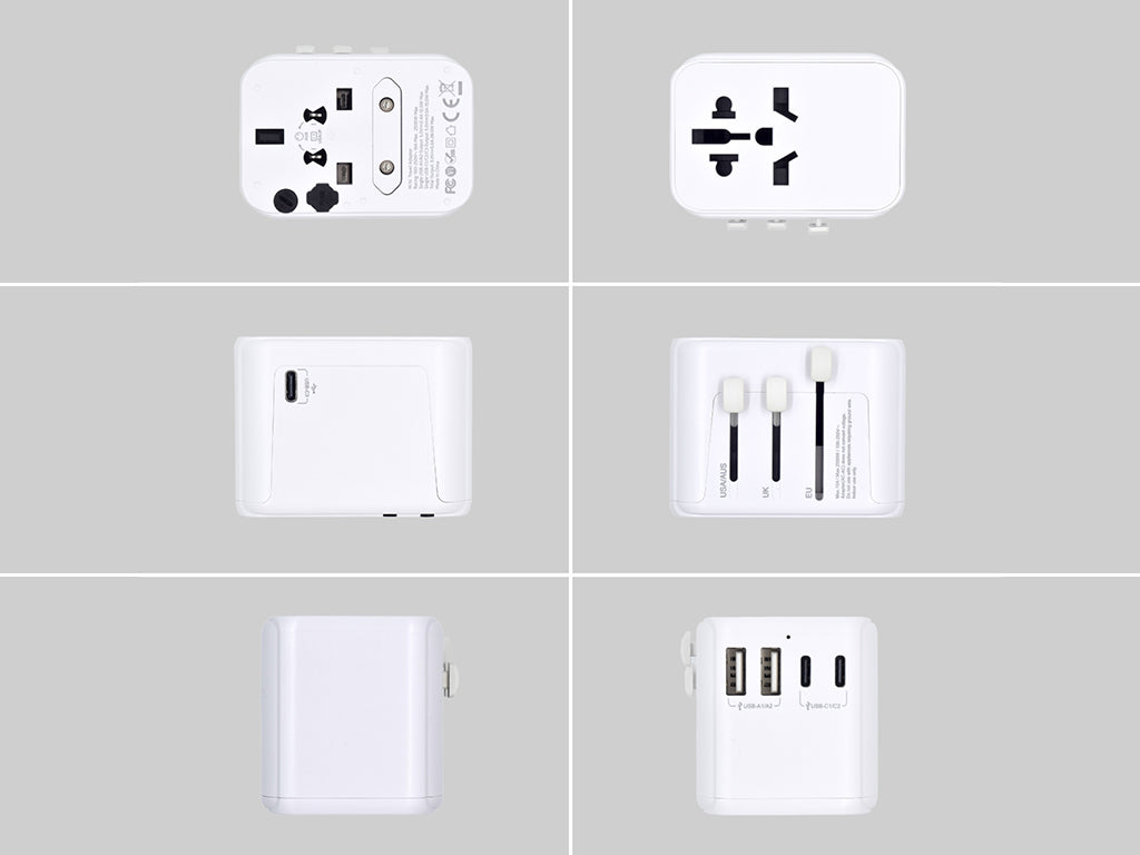Potovalni polnilec Ewent EW1470, univerzalni, EU/USA/UK/AUS/CN/IT, 2xUSB-A, 3xUSB-C, bel