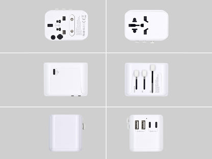 Potovalni polnilec Ewent EW1470, univerzalni, EU/USA/UK/AUS/CN/IT, 2xUSB-A, 3xUSB-C, bel