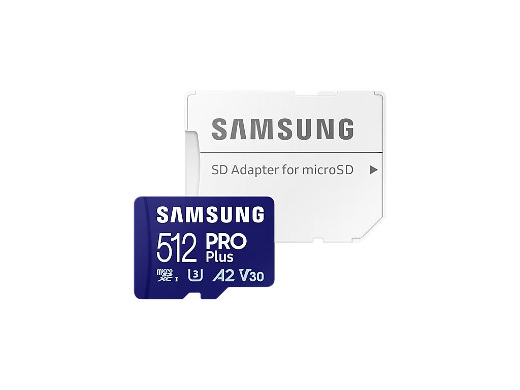 Spominska kartica Samsung PRO Plus micro SDXC, 512GB, 180MB/s, U3, V30, A2, UHS-I, z SD adapterjem