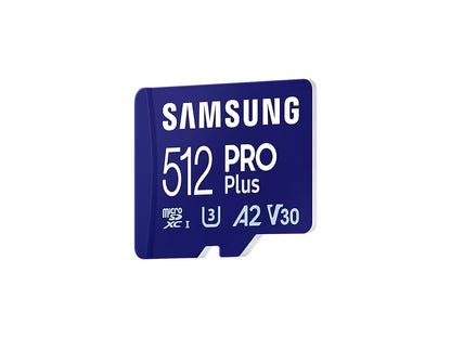 Spominska kartica Samsung PRO Plus micro SDXC, 512GB, 180MB/s, U3, V30, A2, UHS-I, z SD adapterjem