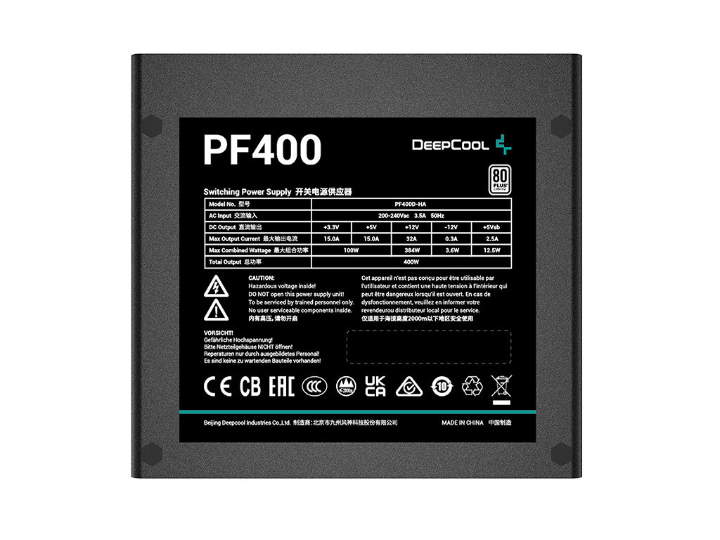 Napajalnik ATX DeepCool PF400, 400W, 80 PLUS, črn