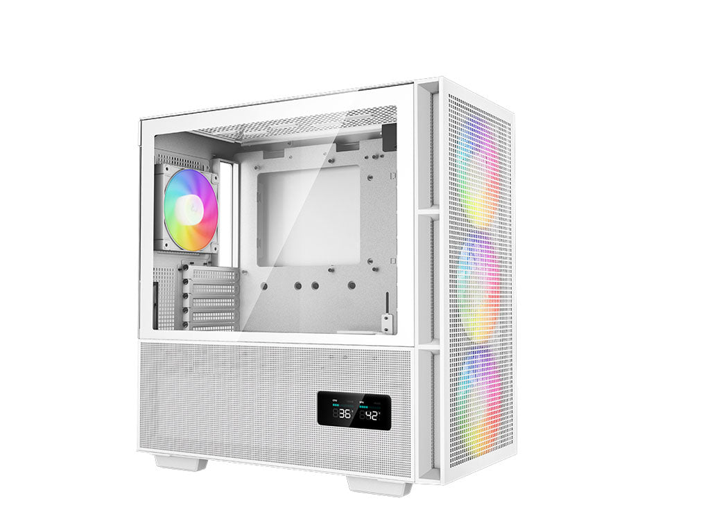Računalniško ohišje DeepCool CH560 Digital WH, E-ATX, ARGB, LCD, kaljeno steklo, belo