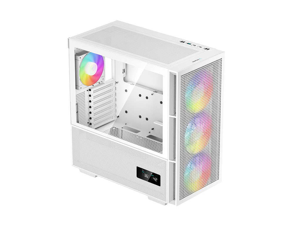 Računalniško ohišje DeepCool CH560 Digital WH, E-ATX, ARGB, LCD, kaljeno steklo, belo