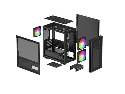 Računalniško ohišje DeepCool CH360 Digital, Micro-ATX, ARGB, LCD, kaljeno steklo, črno