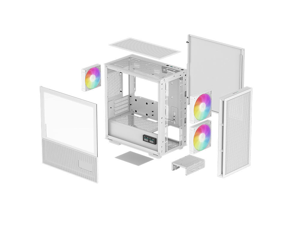 Računalniško ohišje DeepCool CH360 Digital, Micro-ATX, ARGB, LCD, kaljeno steklo, belo