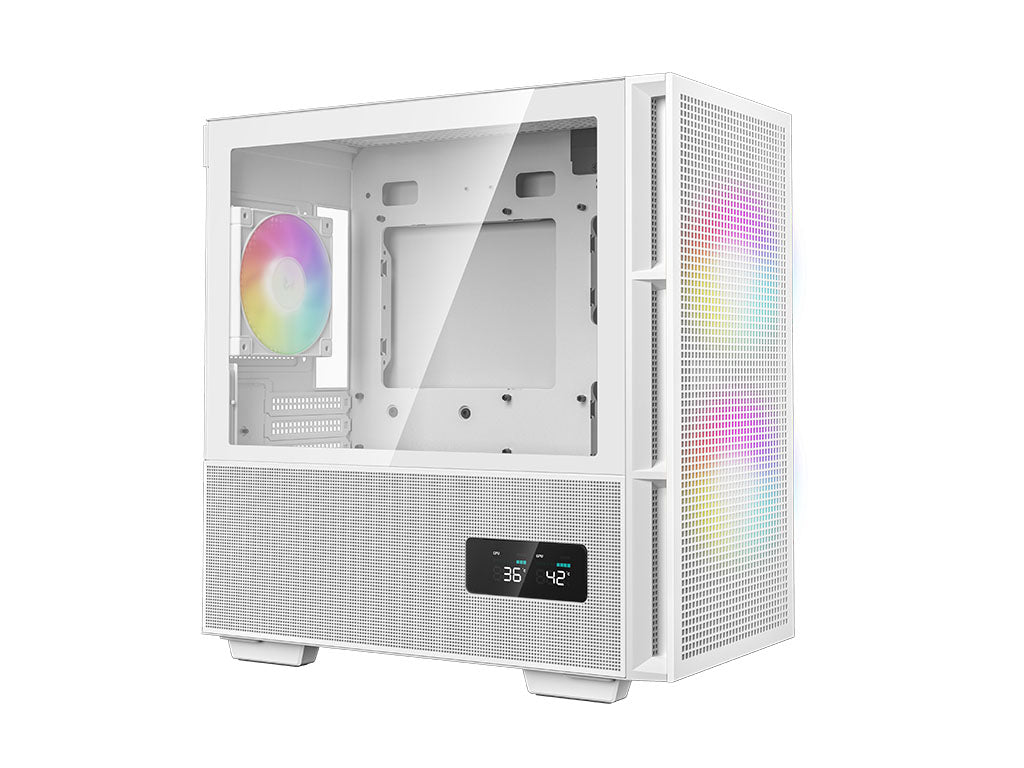 Računalniško ohišje DeepCool CH360 Digital, Micro-ATX, ARGB, LCD, kaljeno steklo, belo