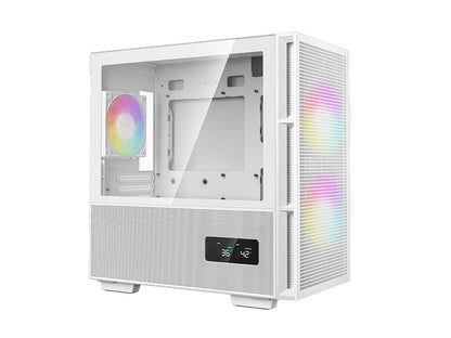 Računalniško ohišje DeepCool CH360 Digital, Micro-ATX, ARGB, LCD, kaljeno steklo, belo