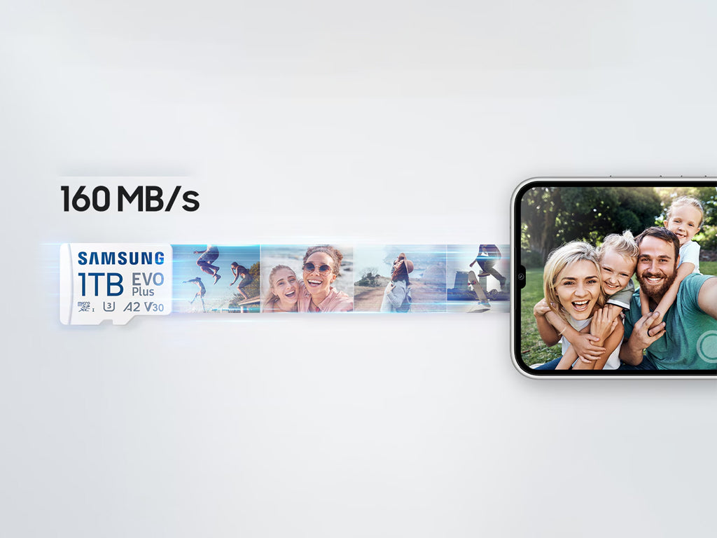 Spominska kartica Samsung EVO Plus, micro SDXC, 1TB, 160MB/s, U3, V30, A2, UHS-I, z adapterjem