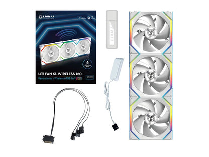 Ventilator za ohišje Lian Li UNI FAN SL Wireless 120 ARGB PWM 120mm, 3 Pack + kontroller, bel