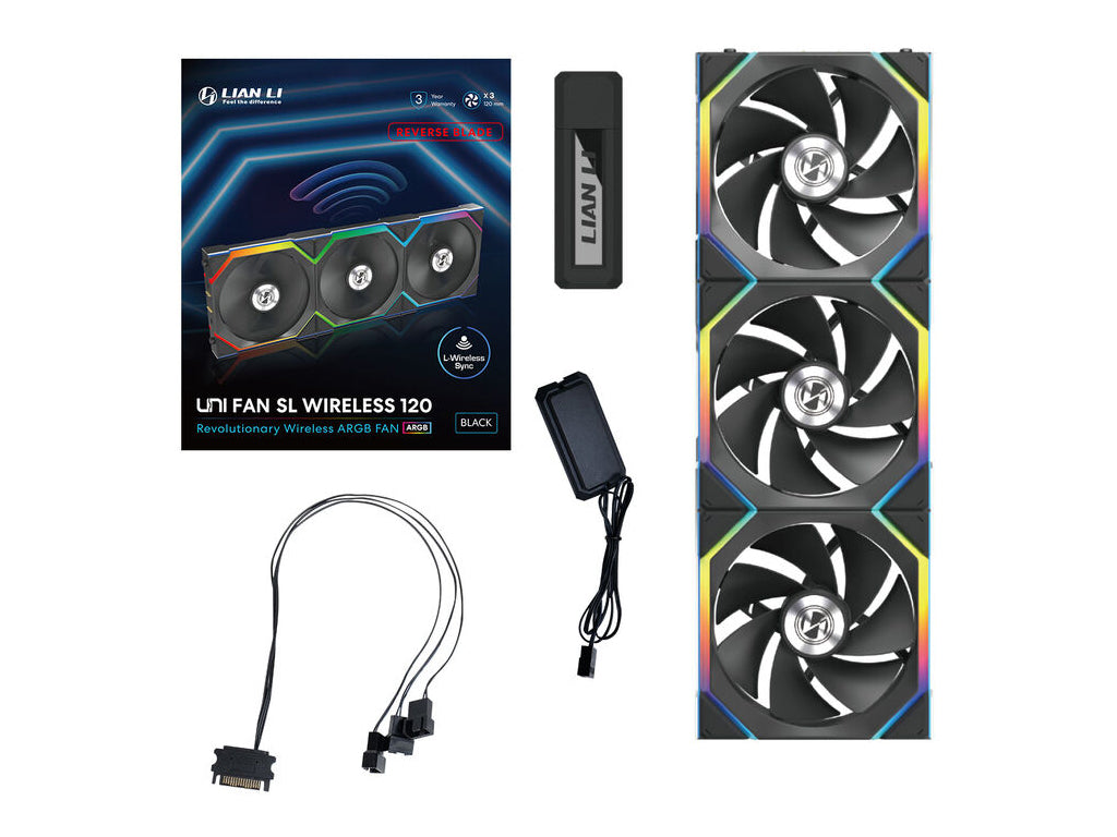 Ventilator za ohišje Lian Li UNI FAN SL Wireless 120 Reverse Blade ARGB PWM 120mm, 3 Pack + Kontroler, črn