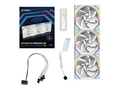 Ventilator za ohišje Lian Li UNI FAN SL Wireless 120 Reverse Blade ARGB PWM 120mm, 3 Pack + Kontroler, bel