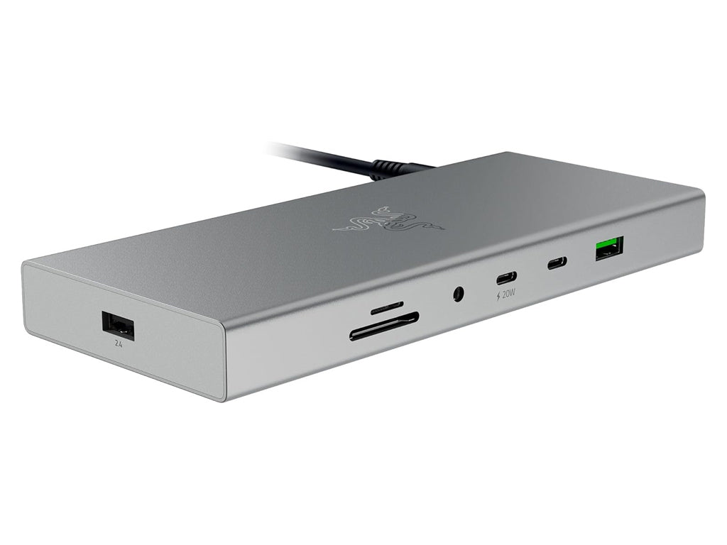 Priključna postaja USB-C Razer USB 4 Dock Mercury, 14 v 1, 5xUSB-A, 3xUSB-C, HDMI, DP,  RJ45, AUX, mSD/SD, srebrna