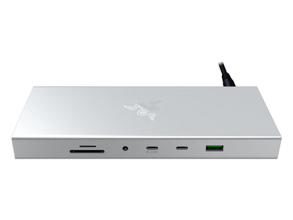 Priključna postaja USB-C Razer USB 4 Dock Mercury, 14 v 1, 5xUSB-A, 3xUSB-C, HDMI, DP,  RJ45, AUX, mSD/SD, srebrna