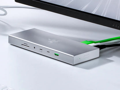 Priključna postaja USB-C Razer USB 4 Dock Mercury, 14 v 1, 5xUSB-A, 3xUSB-C, HDMI, DP,  RJ45, AUX, mSD/SD, srebrna