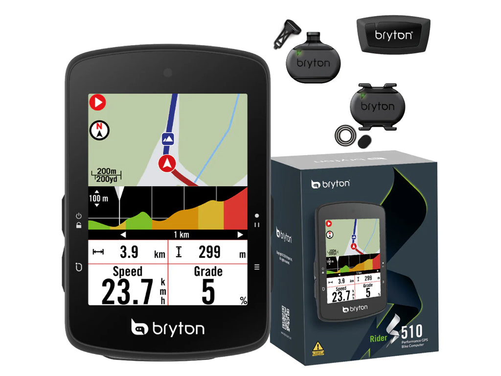 Kolesarski računalnik Bryton Rider S510 T s senzorji HR, CAD, SPD, USB-C
