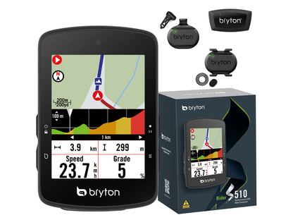Kolesarski računalnik Bryton Rider S510 T s senzorji HR, CAD, SPD, USB-C
