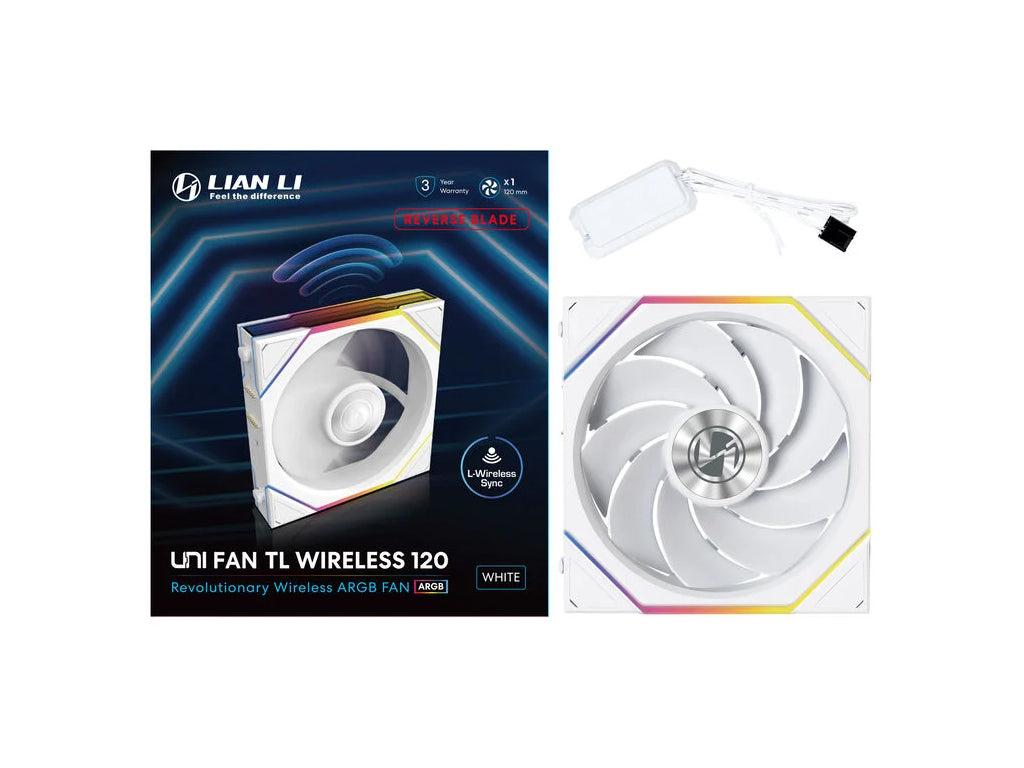 Ventilator za ohišje Lian Li UNI FAN TL Wireless 120 Reverse Blade ARGB PWM 120mm, bel