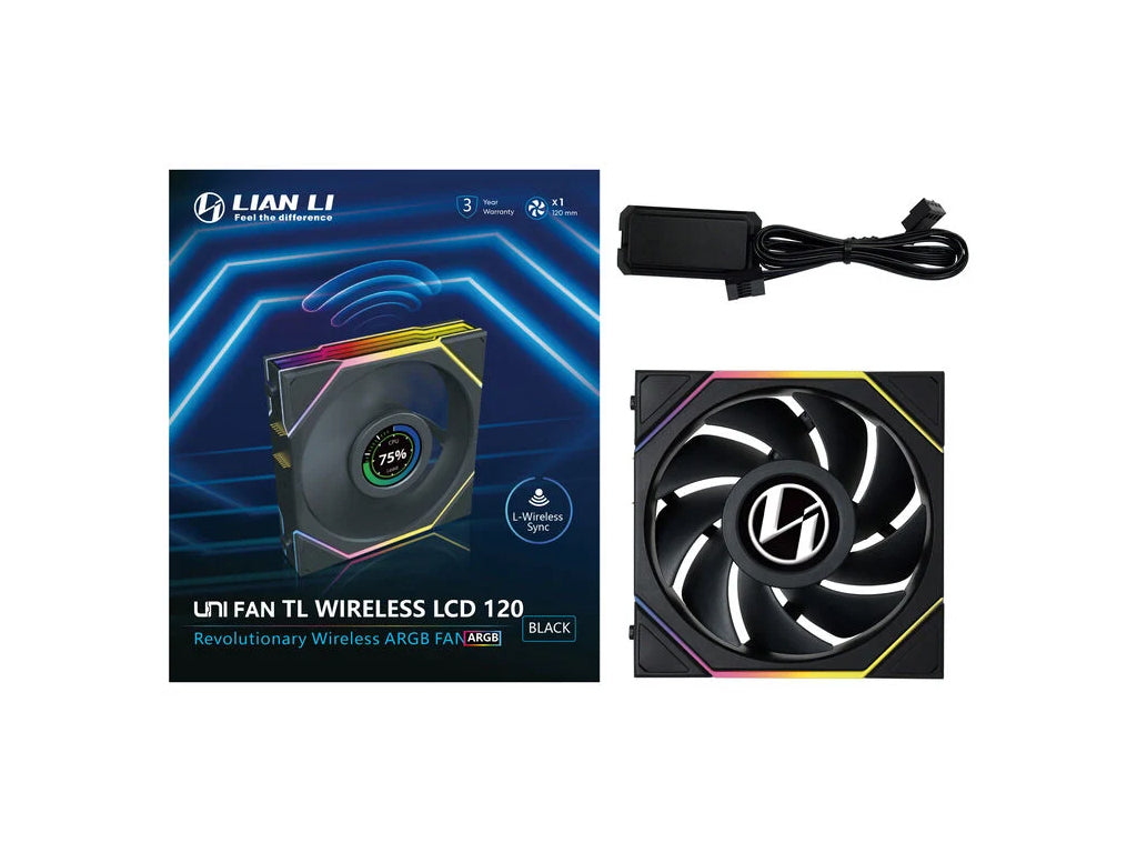 Ventilator za ohišje Lian Li UNI FAN TL Wireless LCD 120 ARGB PWM 120mm, črn