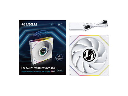 Ventilator za ohišje Lian Li UNI FAN TL Wireless LCD 120 ARGB PWM 120mm, bel
