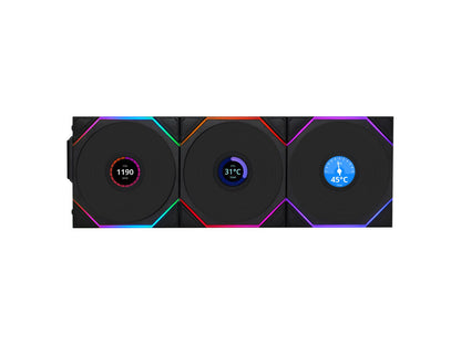 Ventilator za ohišje Lian Li UNI FAN TL Wireless LCD 120 Reverse Blade ARGB PWM 120mm, 3 Pack + Kontroler, črn