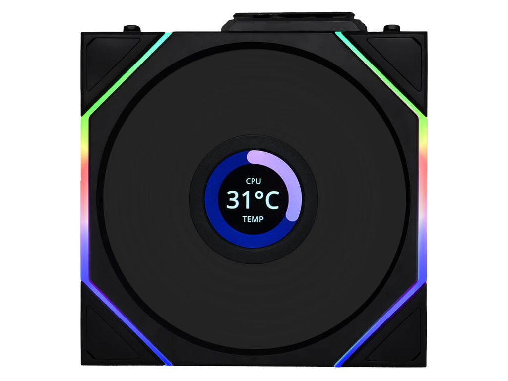 Ventilator za ohišje Lian Li UNI FAN TL Wireless LCD 120 Reverse Blade ARGB PWM 120mm, 3 Pack + Kontroler, črn