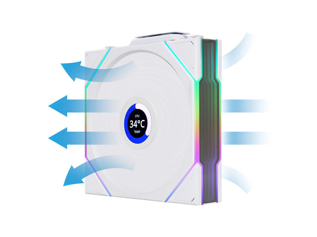 Ventilator za ohišje Lian Li UNI FAN TL Wireless LCD 120 Reverse Blade ARGB PWM 120mm, bel