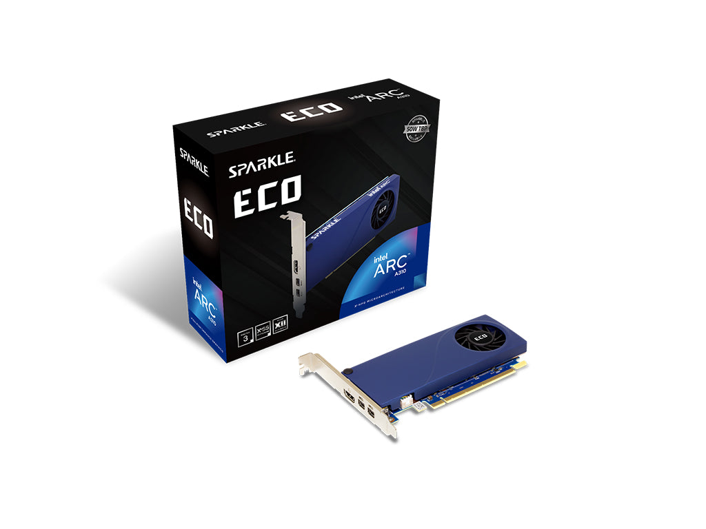 Grafična kartica Intel ARC A310 ECO, 4GB GDDR6, PCIe 4.0 x8, 2x mDP, 1x HDMI, Low Profile, Sparkle
