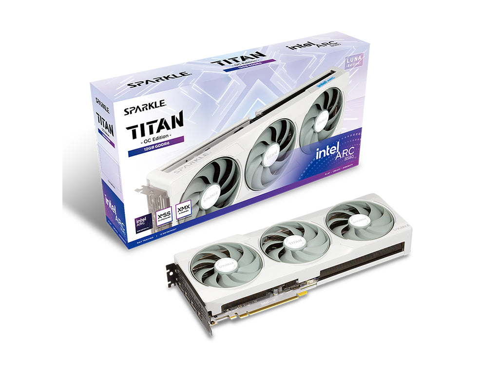 Grafična kartica Intel ARC B580 TITAN Luna OC, 12GB GDDR6, PCIe 4.0 x8, 3x DisplayPort, 1x HDMI, Sparkle
