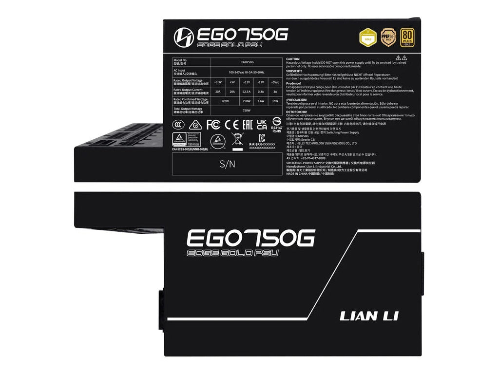 Napajalnik ATX Lian Li EDGE 750W, 80 PLUS Gold, 12V-2x6, Modularni, črn