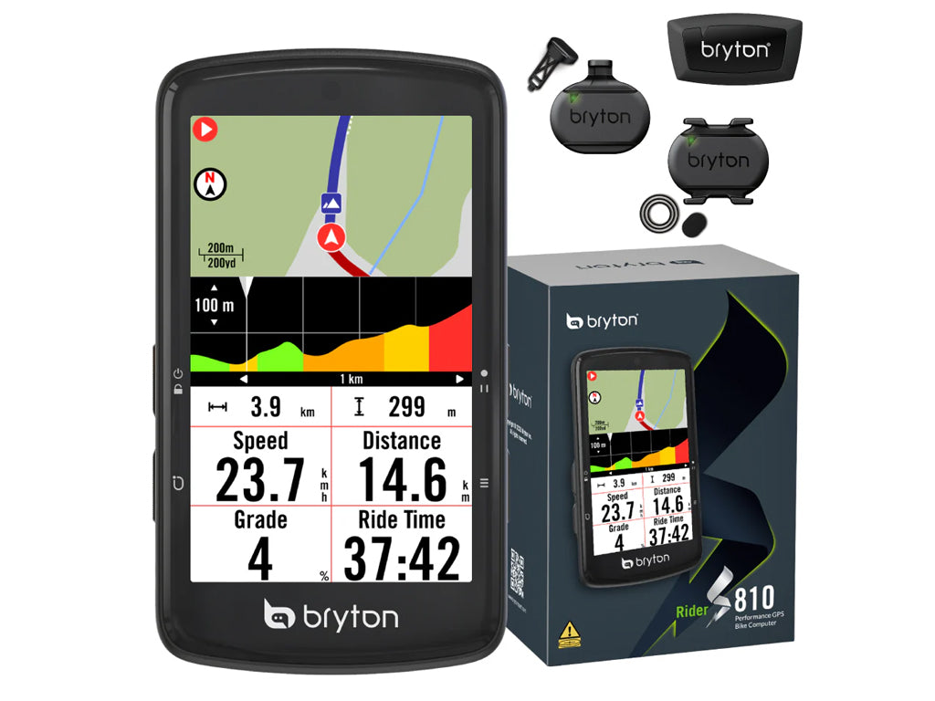 Kolesarski računalnik Bryton Rider S810 T s senzorji HR, CAD, SPD, USB-C
