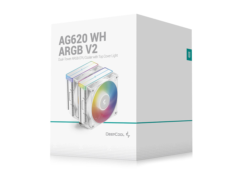 Hladilnik za procesor DeepCool AG620 WH ARGB V2, 2x120mm, bel