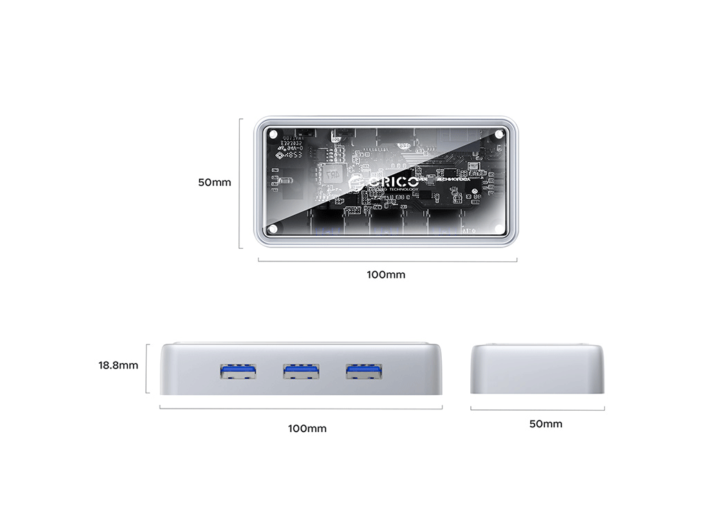 Priključna postaja USB-C, 6 v 1, 3x USB 3.0, HDMI, RJ-45, PD 100W, ORICO TM10-6P