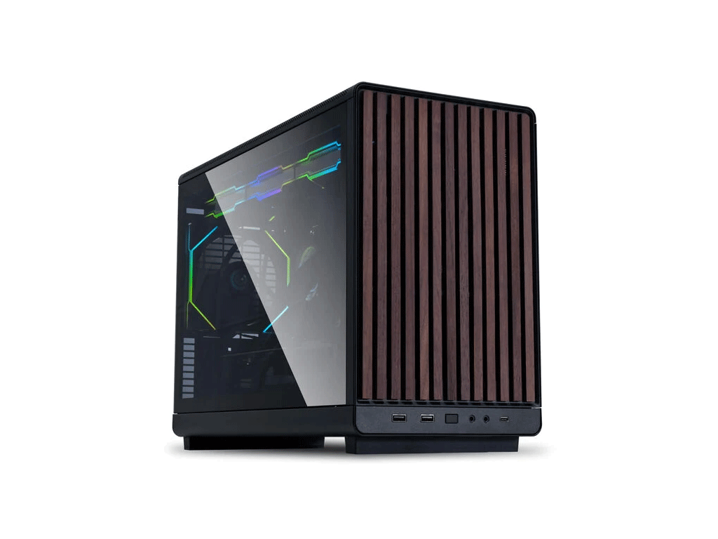 Računalniško ohišje Lian Li DAN Cases A3 Wood, kaljeno steklo, Micro-ATX, črno
