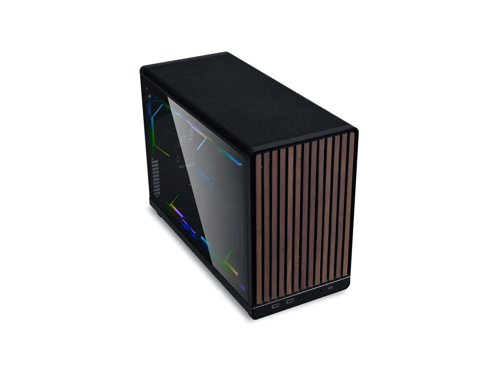 Računalniško ohišje Lian Li DAN Cases A3 Wood, kaljeno steklo, Micro-ATX, črno