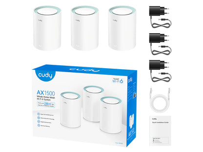 Mesh sistem CUDY M1500 (3-Pack), AX1500 Gigabit Wi-Fi 6