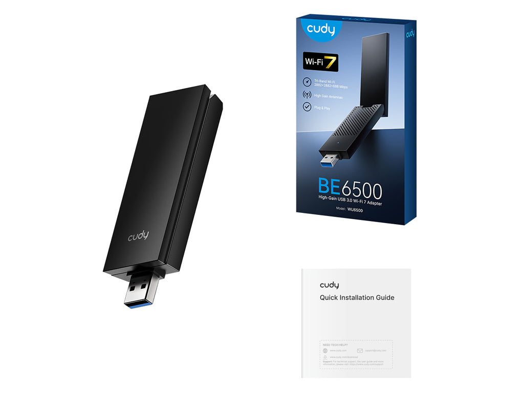 USB brezžični adapter CUDY WU6500, BE6500 Tri-Band Wi-Fi7 USB 3.0