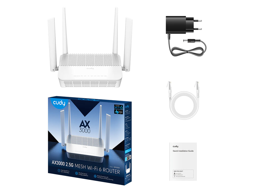 Brezžični usmerjevalnik Router CUDY WR3000H, AX3000, 2.5G, Gigabit, Wi-Fi 6, Mesh
