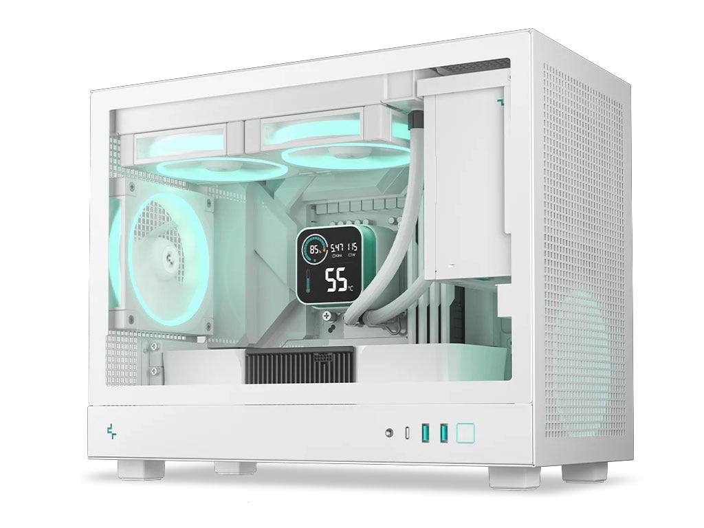 Računalniško ohišje DeepCool CH160 PLUS WH, ITX, Micro-ATX, kaljeno steklo, belo