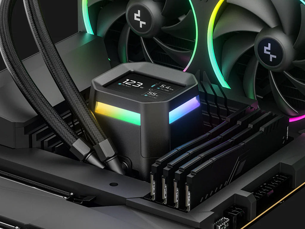 Komplet za tekočinsko hlajenje AIO Liquid Cooler DeepCool LM240, 240mm, LCD, ARGB, črn