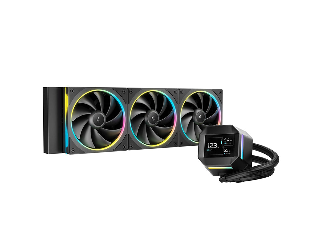 Komplet za tekočinsko hlajenje AIO Liquid Cooler DeepCool LM360, 360mm, LCD, ARGB, črn