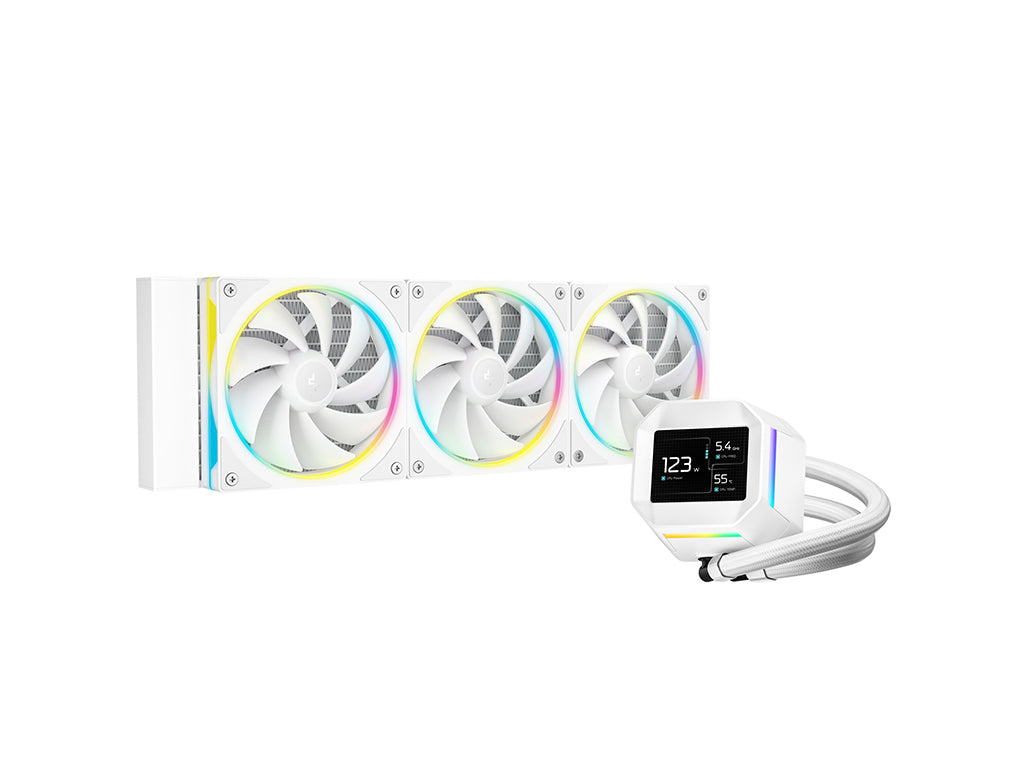 Komplet za tekočinsko hlajenje AIO Liquid Cooler DeepCool LM360 WH, 360mm, LCD, ARGB, bel