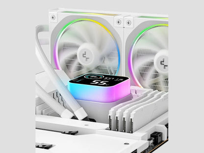 Komplet za tekočinsko hlajenje AIO Liquid Cooler DeepCool LQ360 ULTRA WH, 360mm, LCD, ARGB, bel
