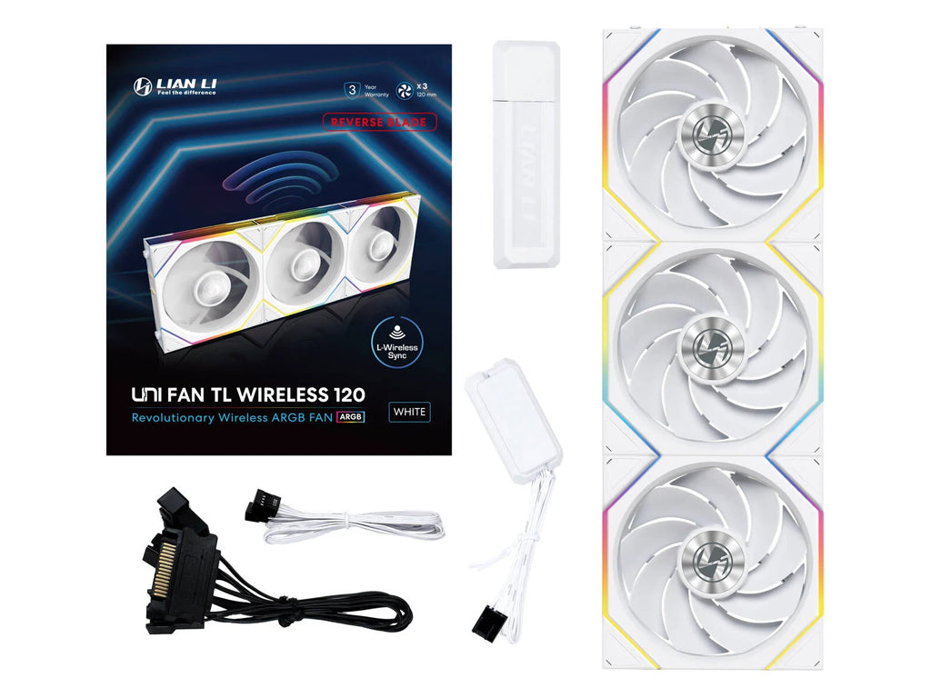 Ventilator za ohišje Lian Li UNI FAN TL Wireless 120 Reverse ARGB PWM 120mm, 3 Pack + Kontroler, bel