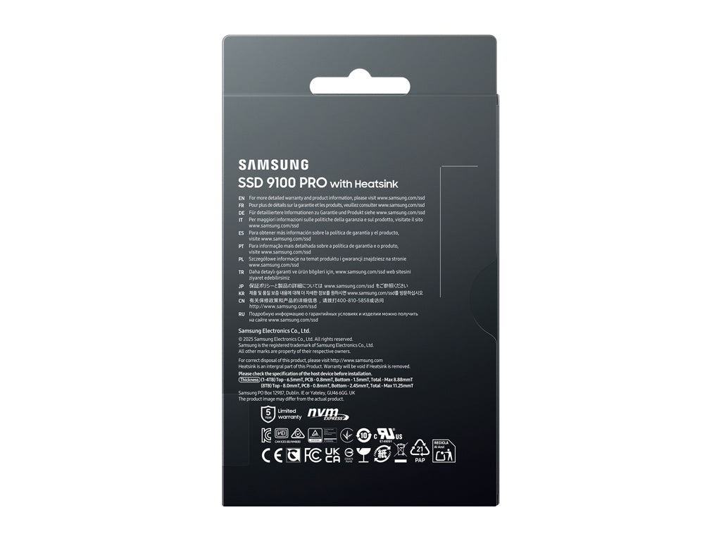 SSD 8TB M.2 80mm PCI-e 5.0 x4 NVMe 2.0, V-NAND, Samsung 9100 PRO HeatSink (MZ-VAP8T0CW)