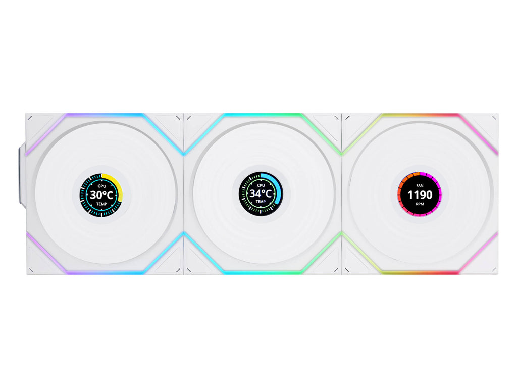 Ventilator za ohišje Lian Li UNI FAN TL Wireless LCD 120 Reverse Blade ARGB PWM 120mm, 3 Pack + Kontroler, bel