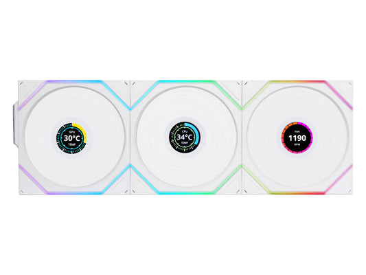 Ventilator za ohišje Lian Li UNI FAN TL Wireless LCD 120 Reverse Blade ARGB PWM 120mm, 3 Pack + Kontroler, bel